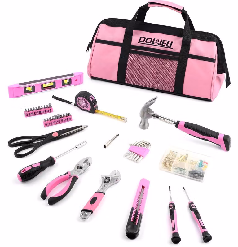 Set di attrezzi da donna, 140 pezzi, con custodia rosa di 35,6 cm