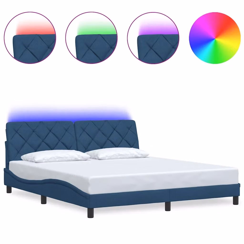 Letto con giroletto in tessuto blu con illuminazione LED e porta USB vidaXL L/P/H: 218 x 180 x 185 cm – 2