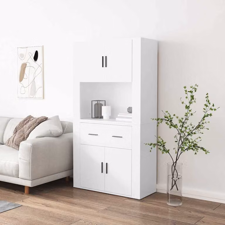 Credenza bianca moderna vidaXL in legno multistrato a parete L: 70 cm, P: 33 cm, H: 80 cm
