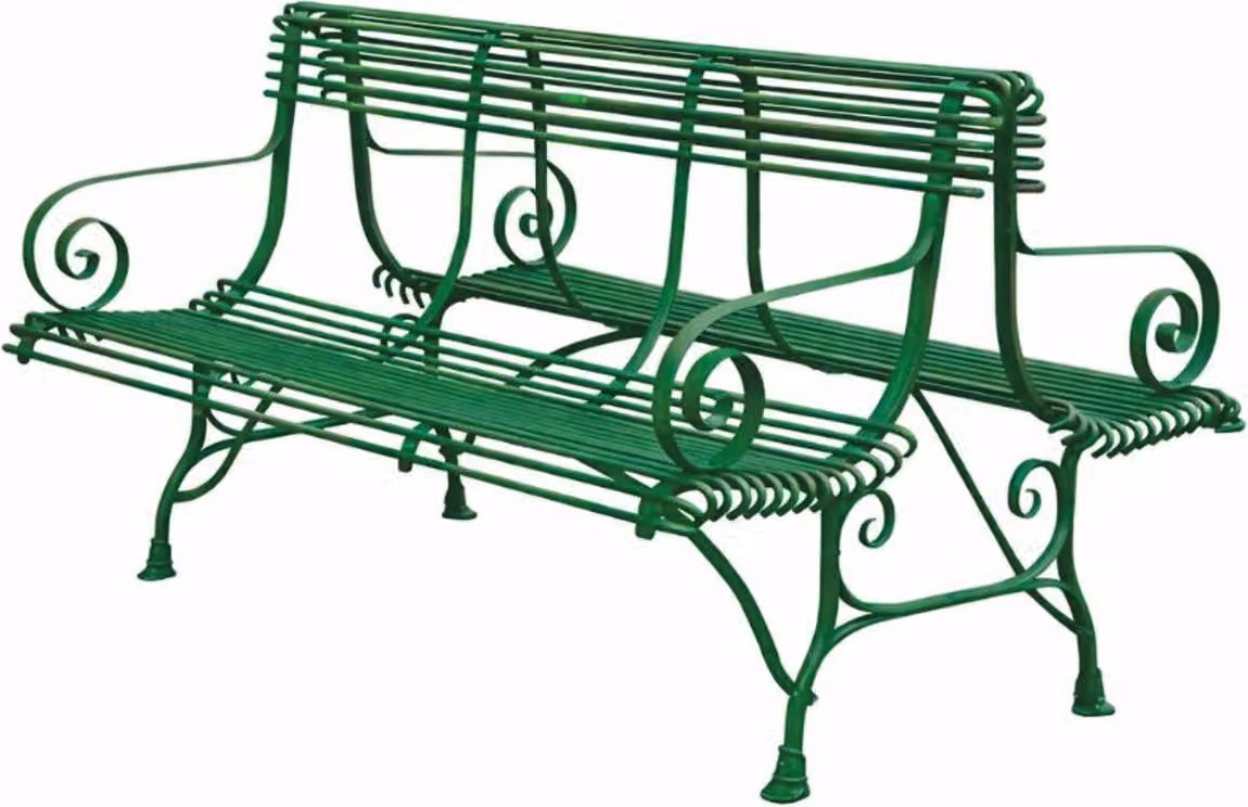 Casa Padrino Panchina da giardino in ferro battuto in stile Art Nouveau Verde vintage 150 cm - Panchina doppia