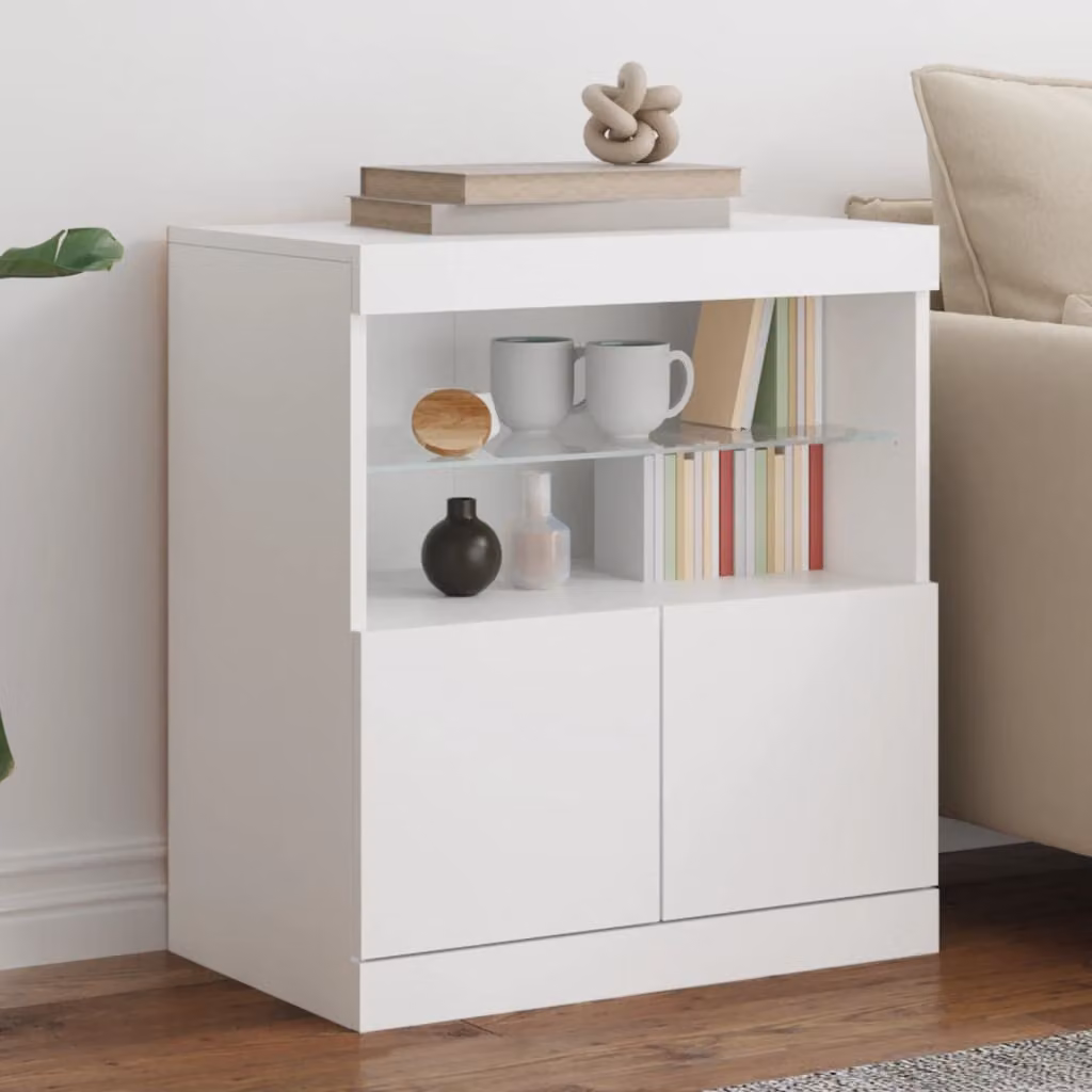 Credenza moderna vidaXL con luci LED bianca L 60 cm, P 37 cm, H 67 cm