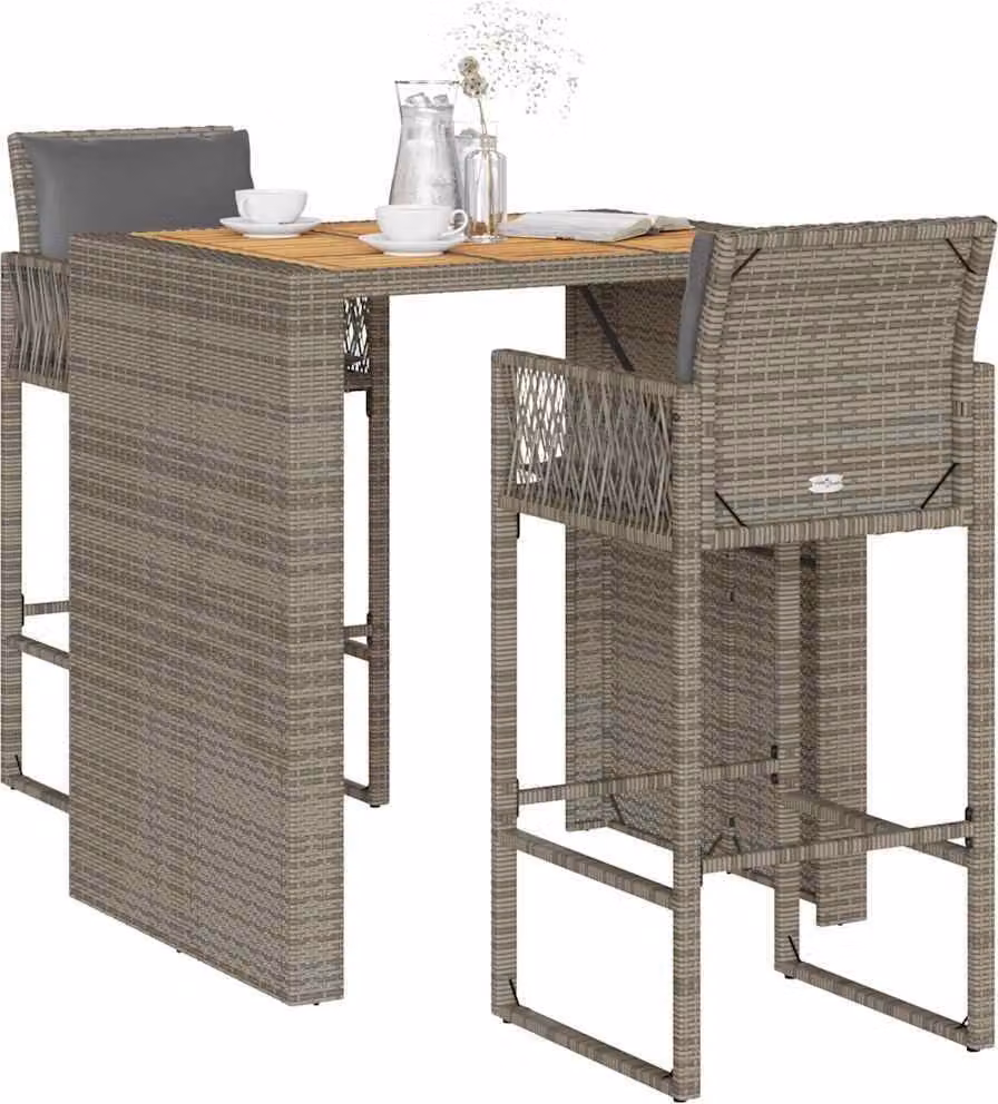 Maison Exclusive - Set Bar da Giardino 3 pz con Cuscini Grigio Polyrattan Acacia
