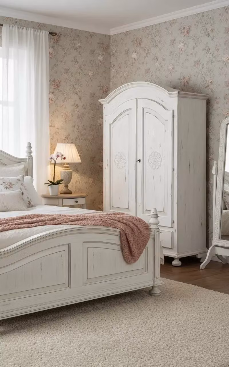 Armadio Shabby Chic a 2 Ante in Legno di Pino Bianco con Cassetti Integrati Mobili 2G L/P/H: 125 x 61 x 200 cm – 2