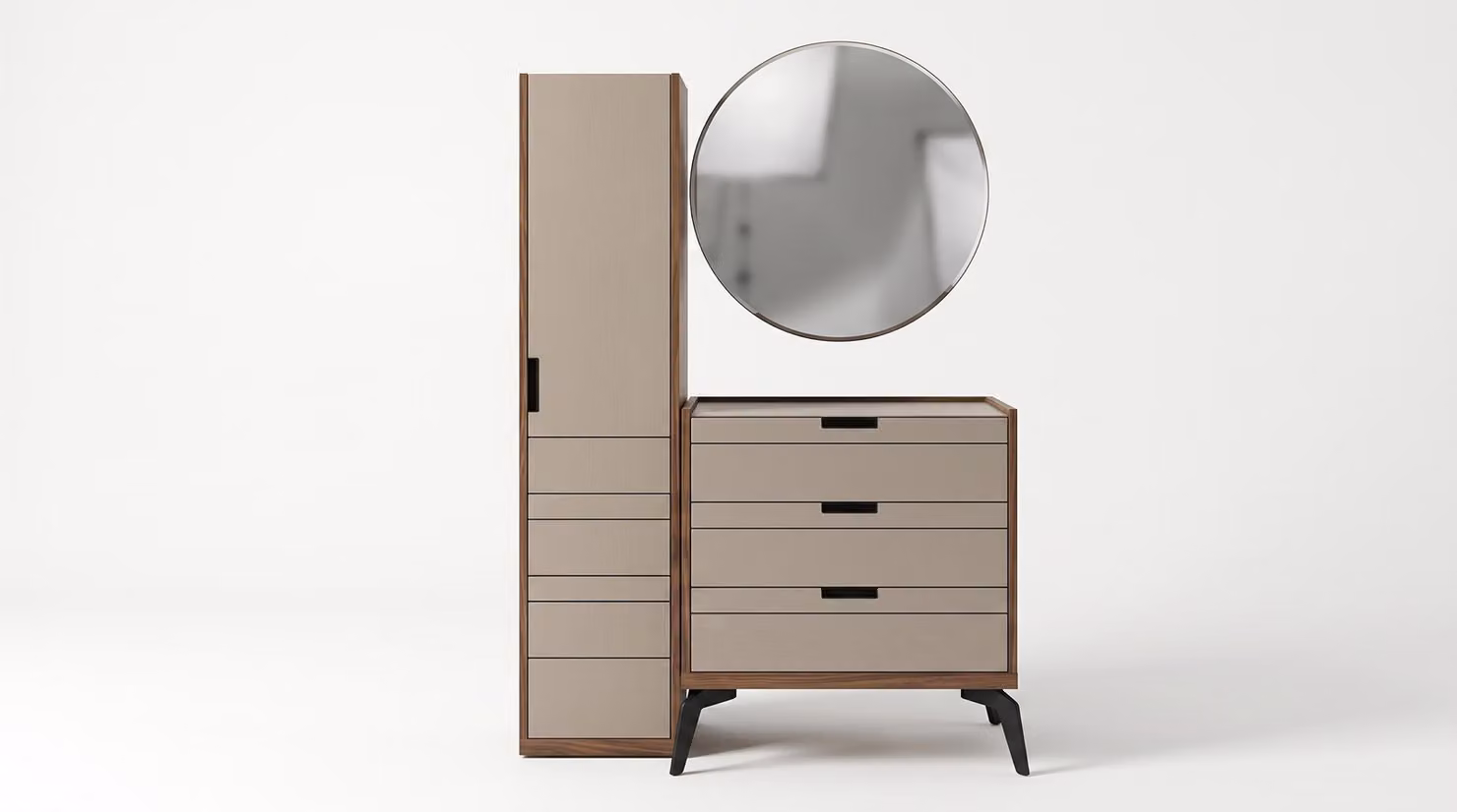 Comodino moderno con specchio, bianco, in legno, design lussuoso ed elegante, comodo