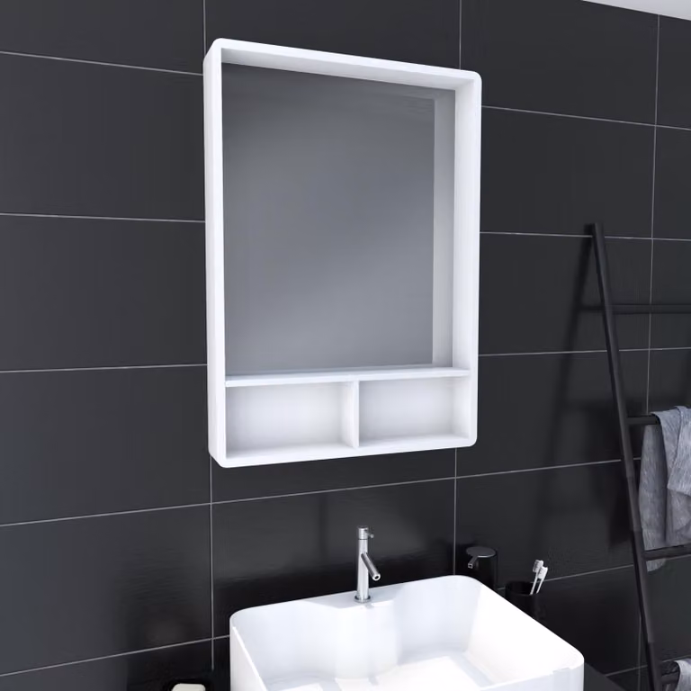 Specchio da bagno con ripiani, bianco opaco, 50x70 cm, orientabile