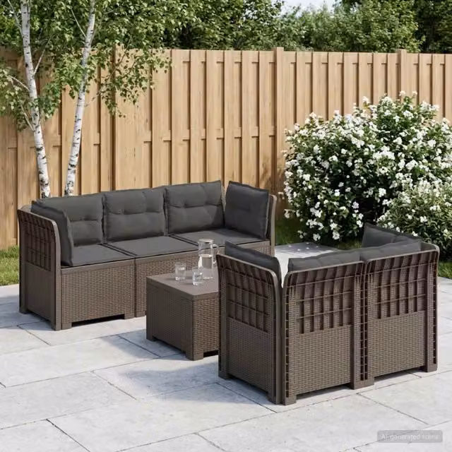 Divano da Giardino 5 Posti con Cuscini Stile Rattan PP 3443919