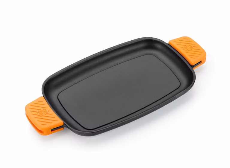 Piastra rettangolare liscia in ghisa per induzione con due maniglie e presine, linea Efficient Iron, diam. 35cm