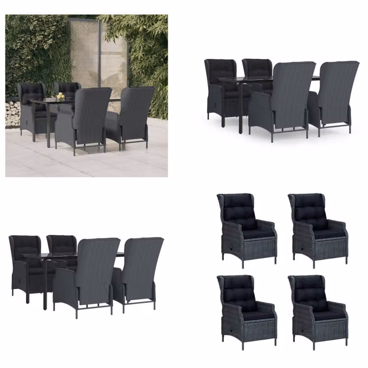vidaXL set da pranzo da giardino 5 pezzi in poly rattan grigio scuro - Set da pranzo da giardino - Set da pranzo da giardino - Set da pranzo da esterno - Set da pranzo da giardino