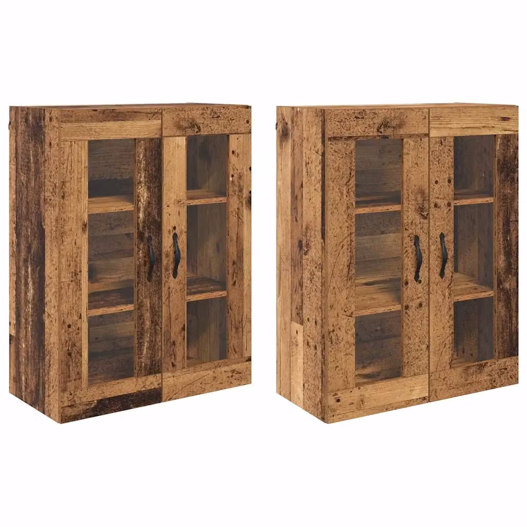 Set di 2 armadi da parete moderni vidaXL in legno marrone con ante in vetro e ripiani interni, L/P/H: 69,5 x 34 x 90 cm – 2