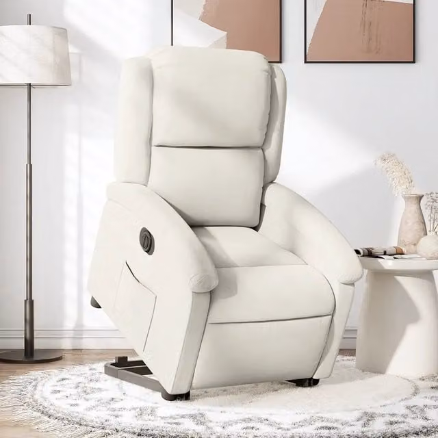 Poltrona Alzapersona Reclinabile Elettrica vidaXL in Velluto Beige con Supporto per Anziani e Braccioli