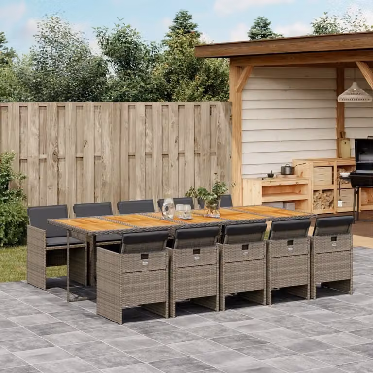 Maison Exclusive - Set da Pranzo da Giardino 11pz con Cuscini in Polyrattan Grigio