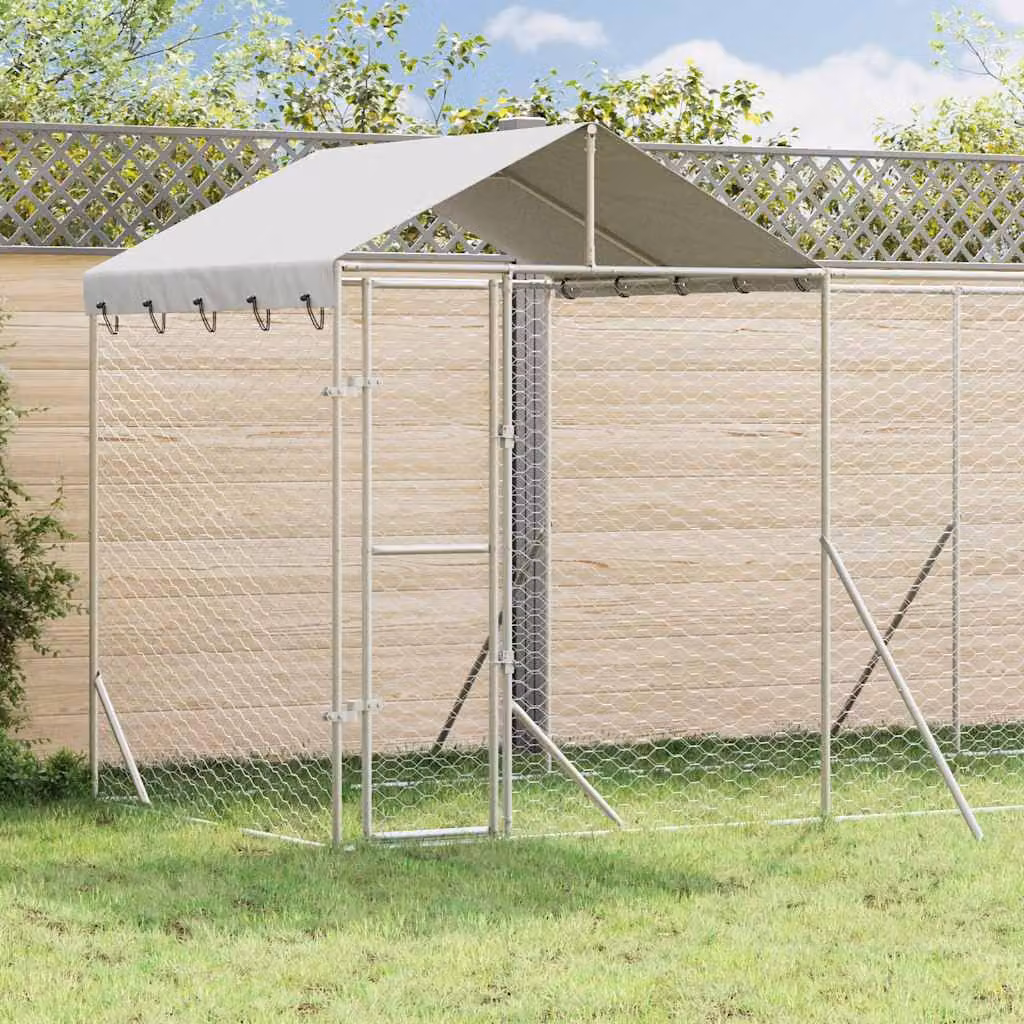 Cuccia per cani da esterno vidaXL in acciaio zincato argento L: 6 m, P: 2 m, H: 2,5 m