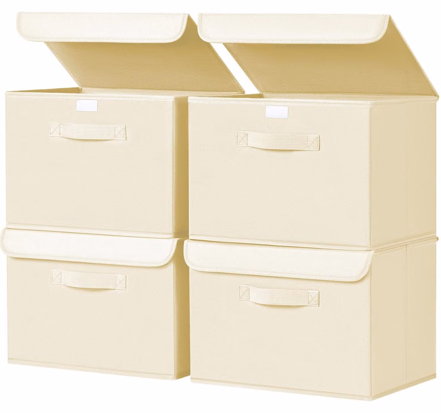 Set di 4 scatole contenitore con coperchio - Scatole pieghevoli in tessuto, color beige