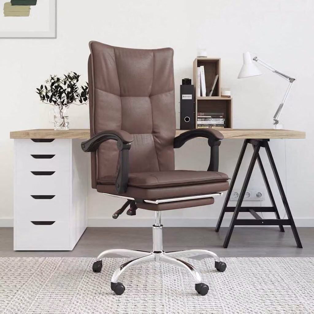 vidaXL Poltrona da Ufficio Executive in Similpelle Marrone con Braccioli e Ruote, L/P/H: 63 x 56 x 122 cm