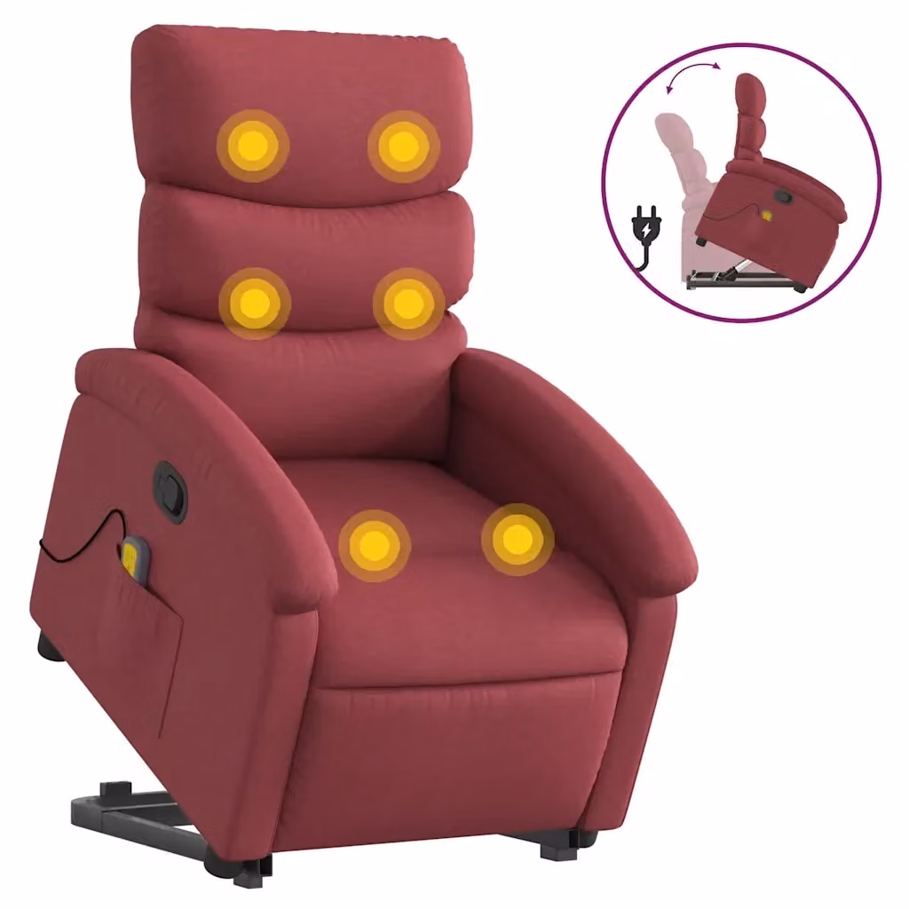 Poltrona Alzapersona Reclinabile con Massaggio vidaXL in Tessuto Rosso per Senior – 2