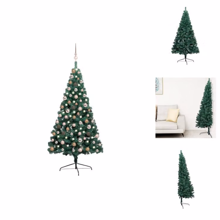 vidaXL Mezzo Albero di Natale Artificiale Palline luminose Verde 150 cm - Alberi di Natale