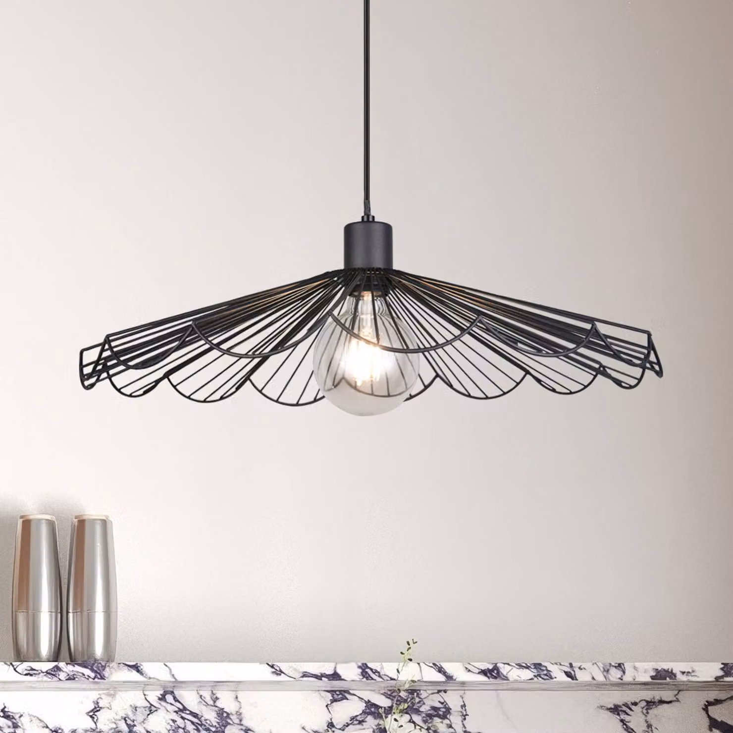 Reality Leuchten Lampada a sospensione Margarita, dimmerabile, Nero, Soggiorno / Sala da pranzo, Metallo, Moderno, Lampada a sospensione