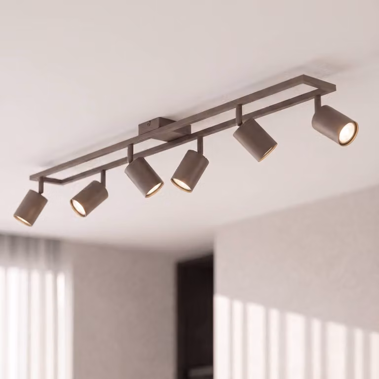 Faretto da soffitto Lindby Bravius, color taupe, a 6 luci, in ferro Bravius Lindby, dimmerabile, Marrone / Ruggine, Soggiorno / Sala da pranzo, Metallo, Faretto