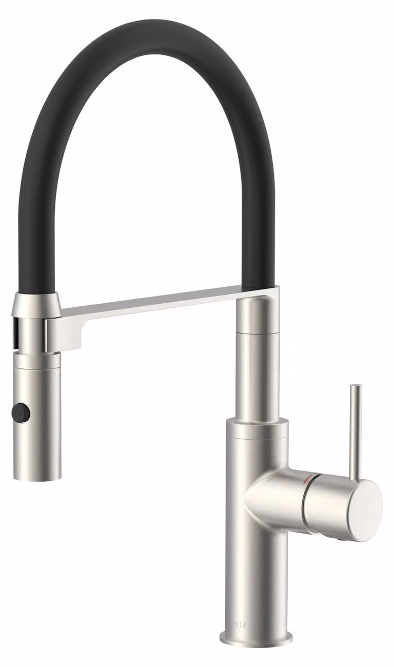 Miscelatore da cucina in nichel opaco, monoblocco, per alta pressione, con supporto magnetico