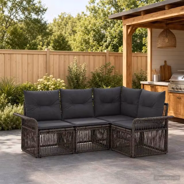Set Divano da Giardino 4 pz Grigio polyrattan 3434822