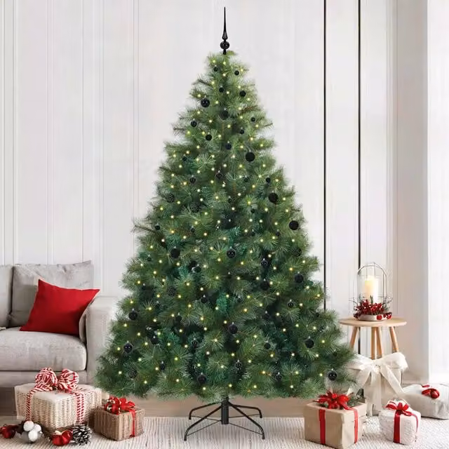 Albero di Natale artificiale moderno vidaXL verde con 300 LED luce bianca calda in PE e PVC, Altezza: 240 cm