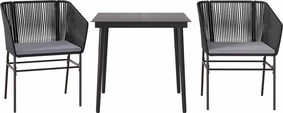 Set da Pranzo da Giardino 3 pz con Cuscini Polyrattan Vetro