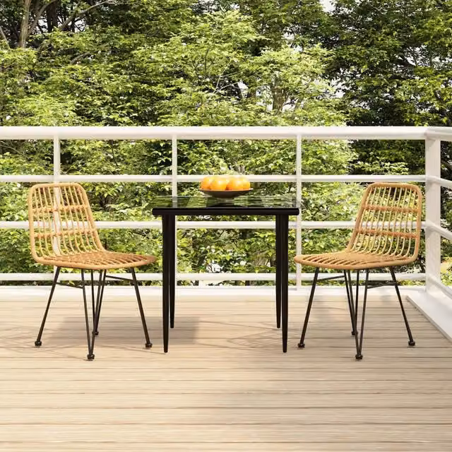 Set da pranzo da giardino vidaXL in 3 pezzi in polyrattan nero con tavolo in vetro quadrato