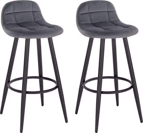 Set di 2 Sedili Bar con Schienale - 2 Pezzi - Sedili Bar con Schienale in Pelle - Alta Sedia Bar con Schienale - Grigio