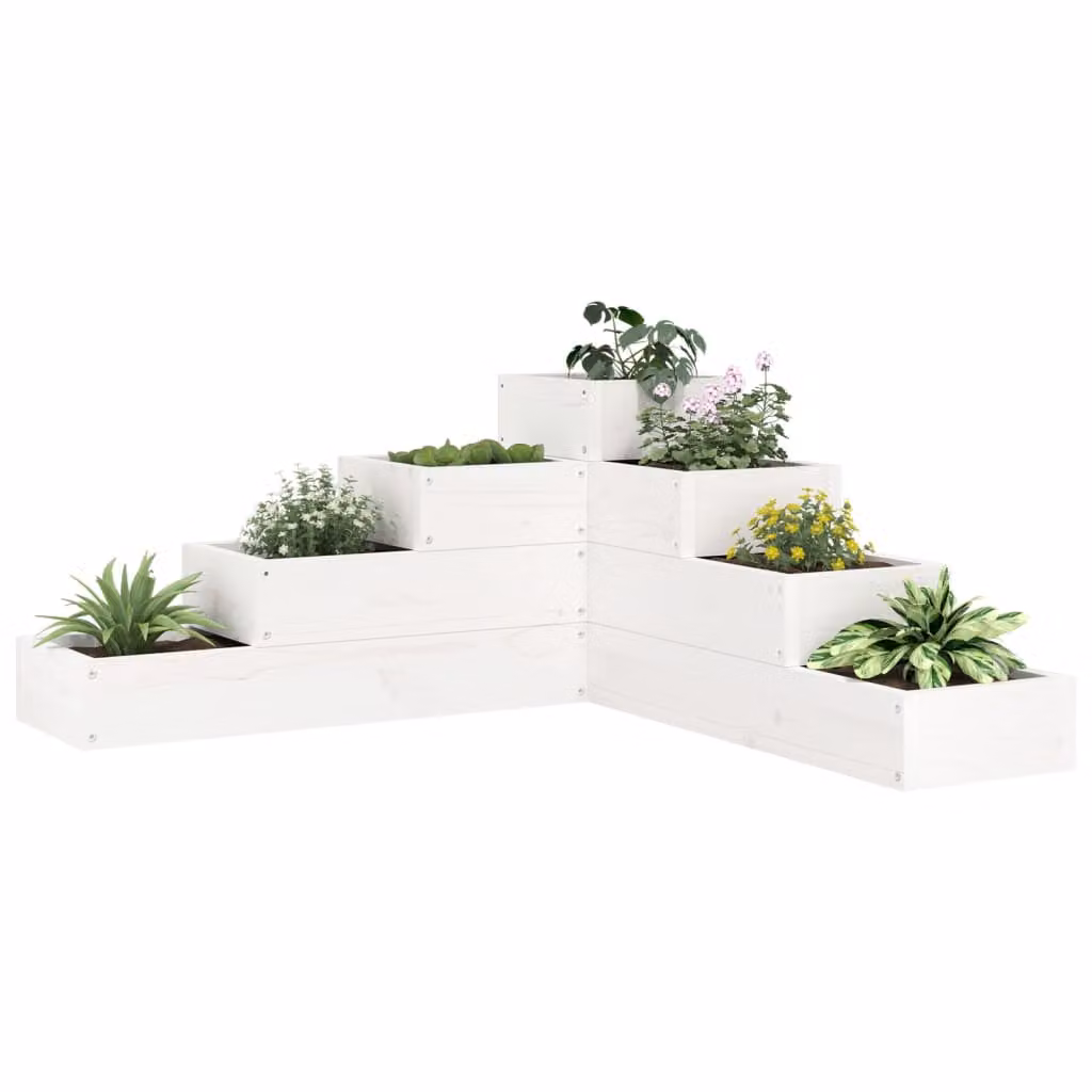 Fioriera da giardino vidaXL a 4 ripiani in legno di pino massello, colore bianco, L: 80,5 cm, H: 79 cm, P: 36 cm