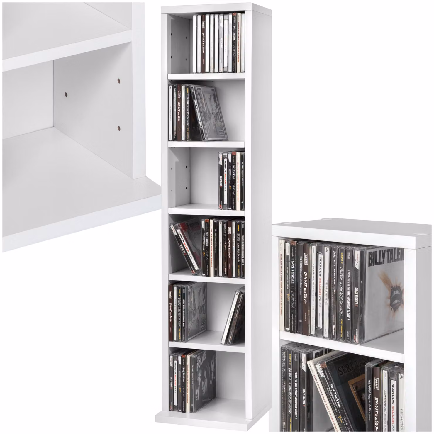 Scaffale per CD TecTake GmbH con 6 scomparti per 102 CD, bianco, L: 90 cm, P: 21 cm, H: 20 cm