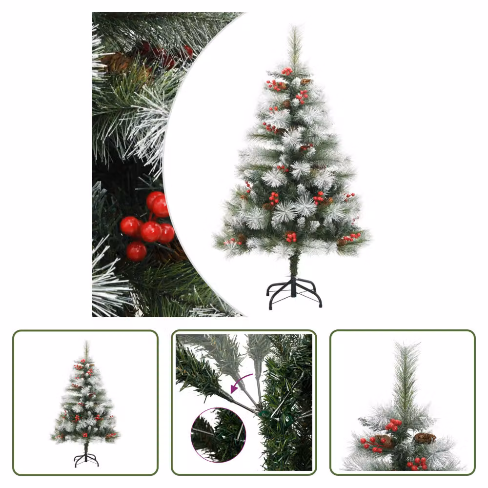 The Living Store Albero di Natale artificiale pieghevole con pigne e bacche 120 cm