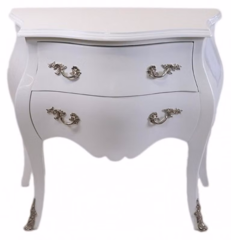 Comò "Casa Padrino" in stile barocco, finitura bianco lucido - Elegante mobile contenitore in legno - Larghezza 80 cm x Profondità 45 cm x Altezza 75 cm