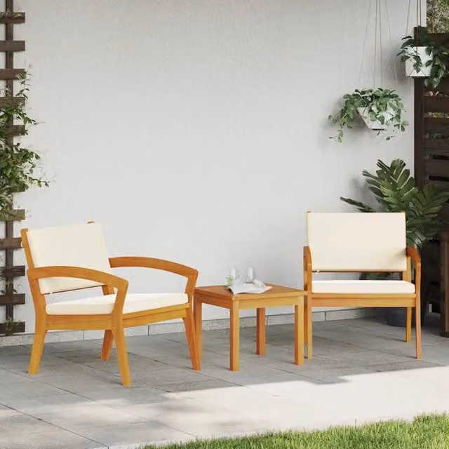 Set di 2 sedie da giardino moderne vidaXL in legno di acacia oliato con cuscini e braccioli – 1