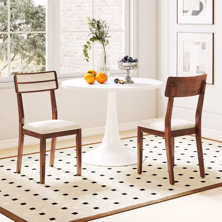 Set di 2 sedie da pranzo COSTWAY, sedie da cucina con schienale alto, gambe in legno di gomma, imbottitura morbida, sedia da pranzo per sala da pranzo (beige + noce)