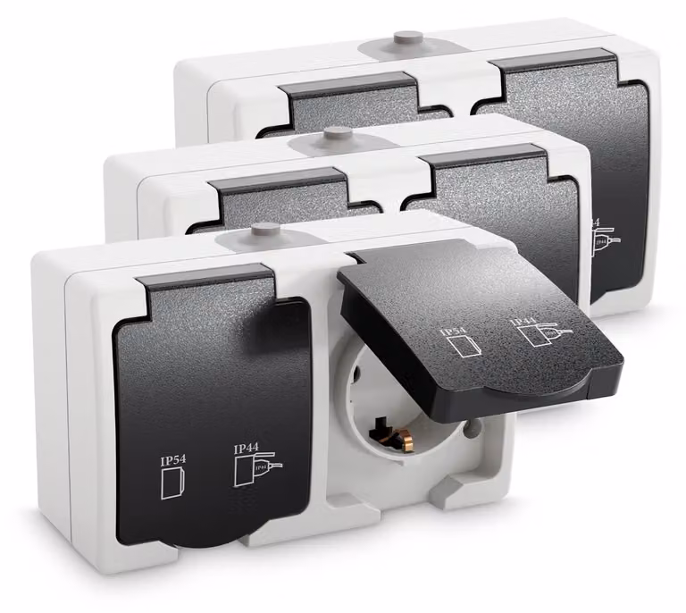 Prese multiple da incasso, grado di protezione IP54, resistenti agli schizzi d'acqua, confezione da 3 pezzi
