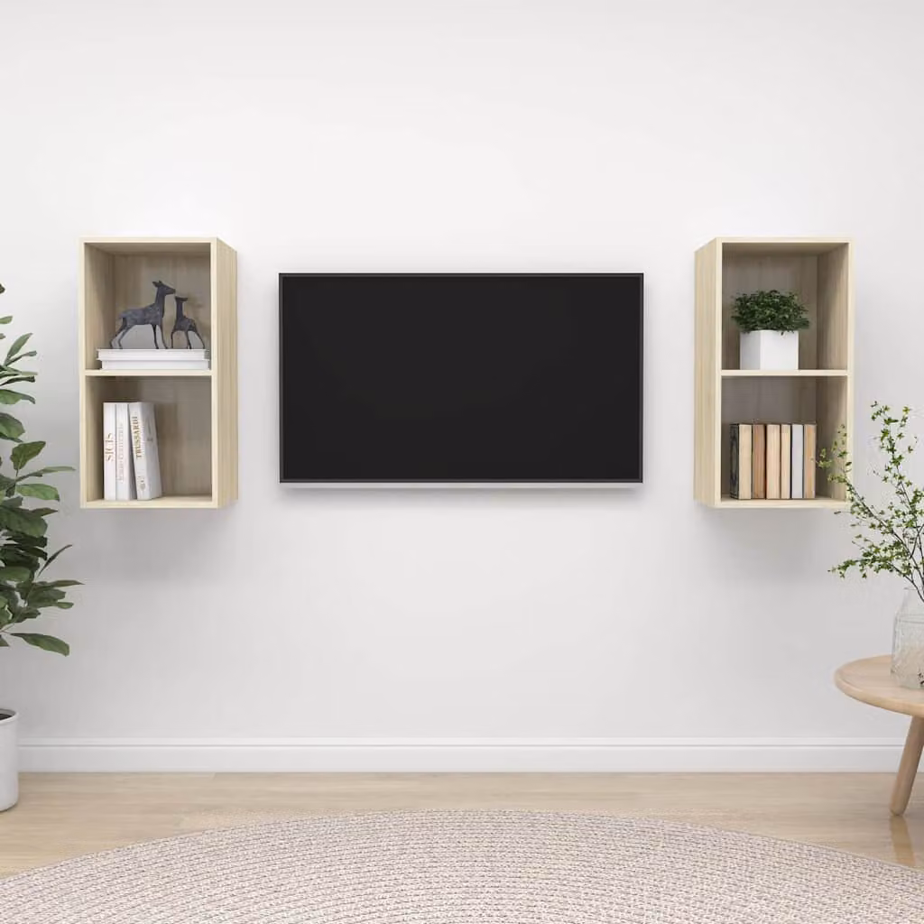 Set di 2 mobili TV da parete vidaXL in MDF color rovere e beige con finitura opaca