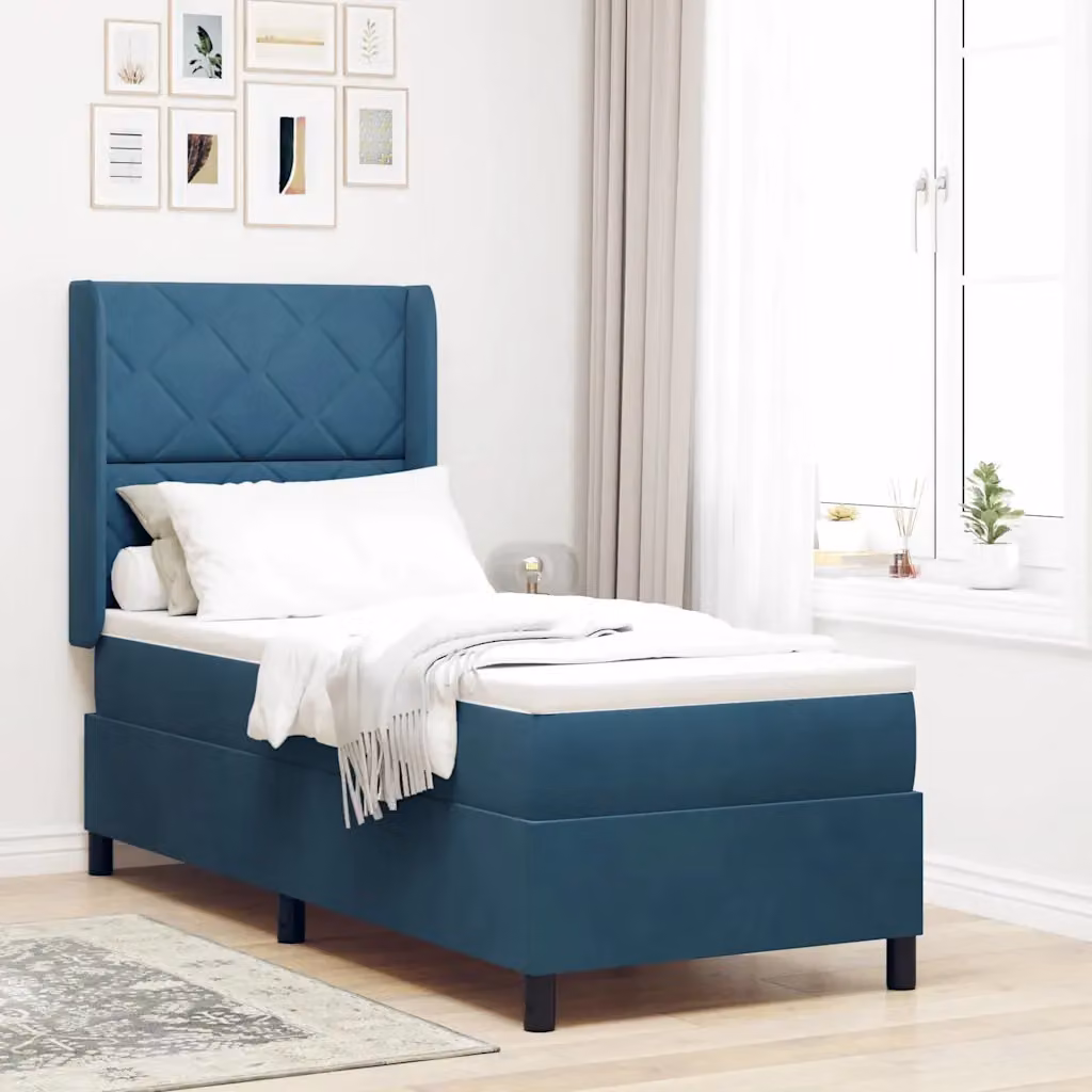 Letto a molle con testiera vidaXL in velluto blu, L/P/H: 80 x 200 x 83 cm