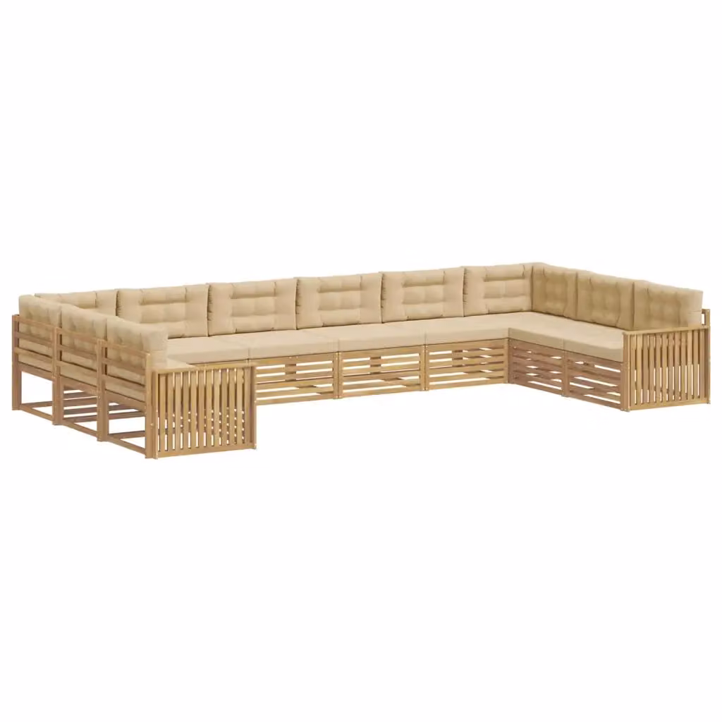Set di divani da giardino a forma di L vidaXL in legno di acacia con cuscini Bianco e Beige – 2