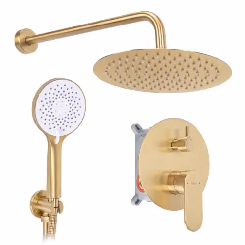 Rea - Kit doccia da incasso a incasso dorato spazzolato + scatola - 39 x 25 x 120,5 cm