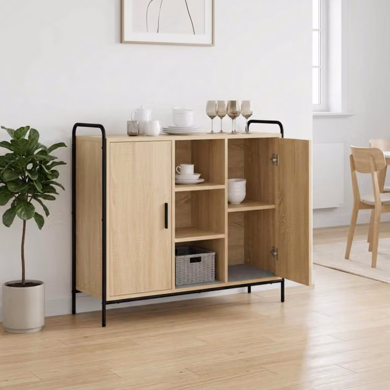 Credenza moderna vidaXL in legno ingegnerizzato color Rovere Sonoma, L: 98,5 cm, P: 33 cm, H: 81 cm
