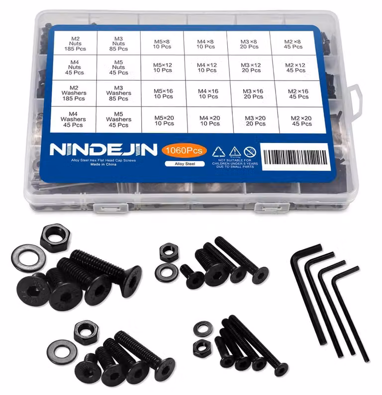 Set di viti, dadi e rondelle Acciaio al carbonio, 1060 pezzi, dimensioni M2-M5, fornito in confezione