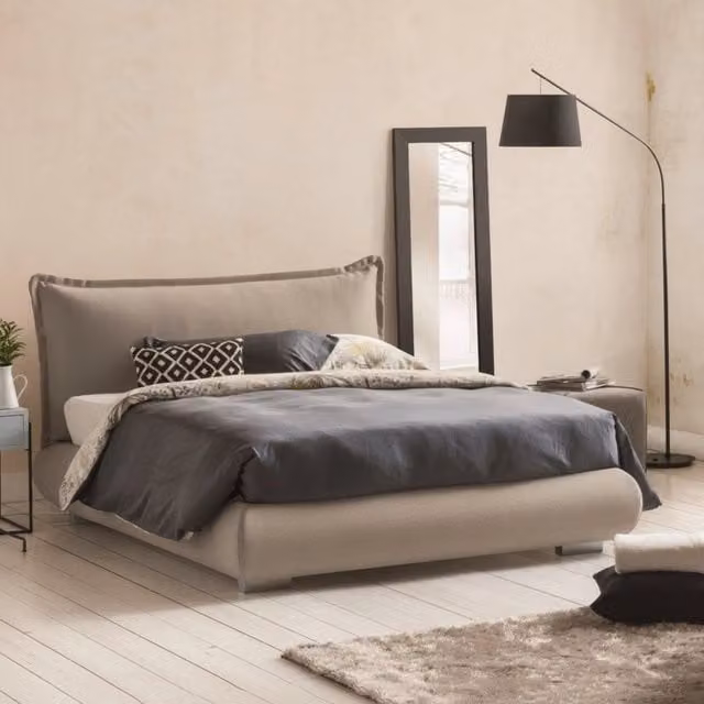 Letto Matrimoniale Geras Talamo Italia Grigio con Contenitore a Alzata e Rivestimento in Tessuto L/P: 160 x 200 cm – 1