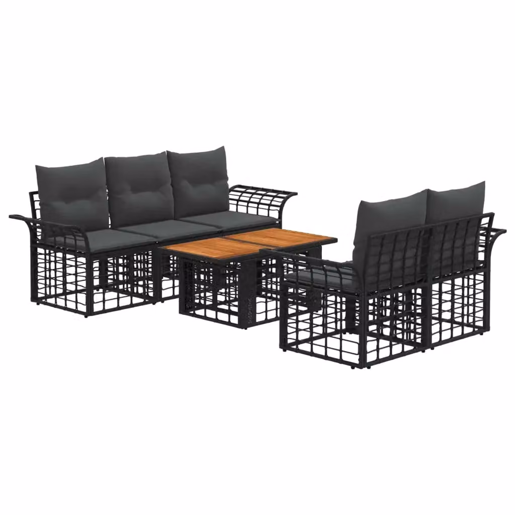 Set Divano da Giardino a L vidaXL in Polyrattan con Cuscini e Tavolino da Caffè, Nero e Grigio – 2