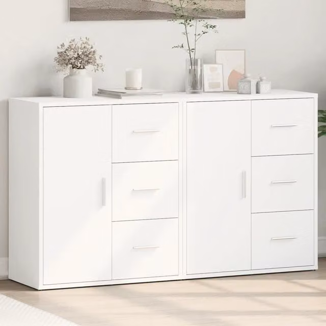 Set di 2 credenze bianche vidaXL in legno con design minimalista da appendere al muro L: 60 cm, P: 31 cm, H: 70 cm