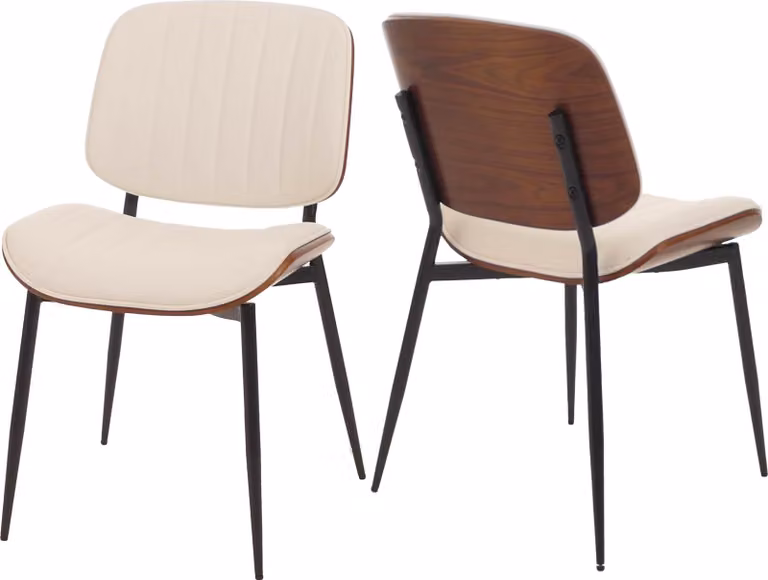 Set di 2 sedie da pranzo HWC-O44, sedie per cucina, materiale composito effetto legno, rivestimento in ecopelle, finitura noce, colore bianco