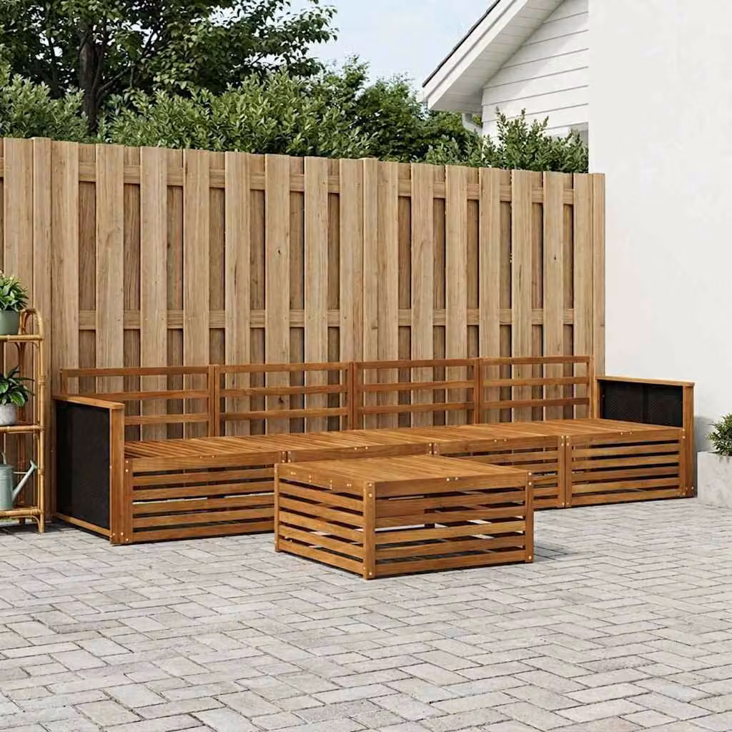 Set di divani da esterno vidaXL 5 pezzi in legno di acacia massello marrone con cuscini inclusi e tavolino da caffè per giardino e terrazza