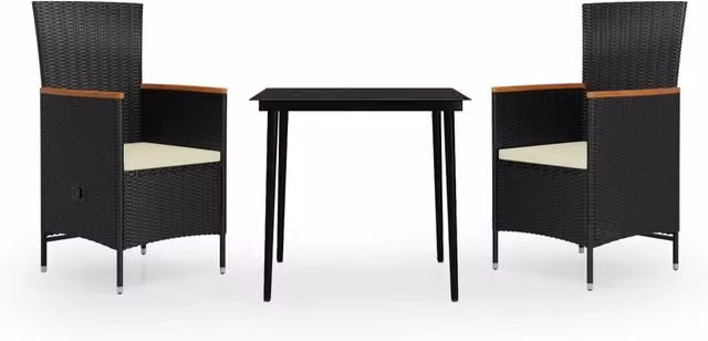 Set da Pranzo da Giardino 3 pz | Set Salotto da Giardino con Cuscini Nero