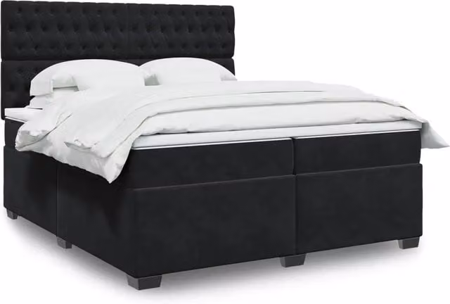 Letto Ibrido con Giroletto a Molle e Materasso vidaXL in Velluto Nero e Bianco L/P: 200 x 200 cm – 1