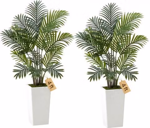 Set di 2 Palme Areca Artificiali VEVOR Verdi con Fioriera Bianca Alta, Piante Tropicali in Seta per Interno ed Esterno, Altezza: 122 cm
