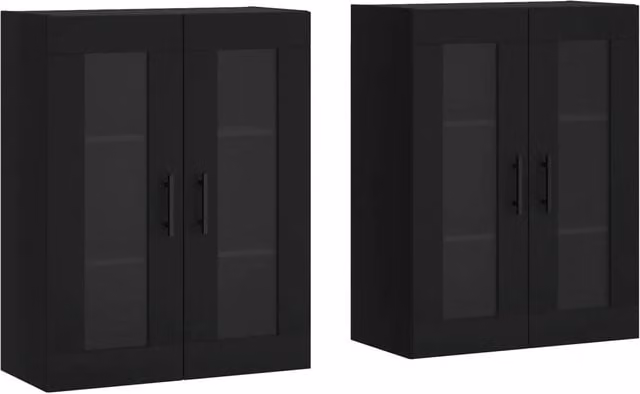 Set di 2 armadietti da parete pratici portaoggetti design nero 69,5 x 34 x 90 cm in legno ingegnerizzato nero 02_0055446